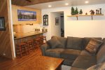 Mammoth Lakes Condo Rental Sunshine Village 150 - open area floorplan - living room towards kitchen